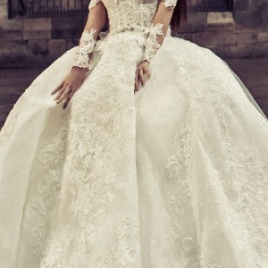 julia kontogruni 2018 bridal long sleeves sweetheart neckline full embelllishment princess ball gown wedding dress sheer button back royal train (1) zv
