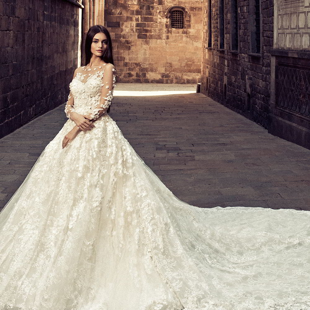 julia kontogruni 2018 bridal long sleeves sweetheart neckline full embelllishment princess ball gown wedding dress sheer button back royal train (1) mv