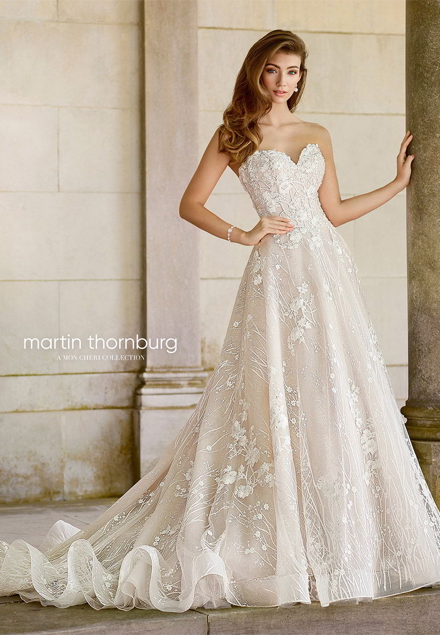 martin thornburg mon cheri spring 2018 bridal strapless sweetheart beaded bodice a line lace wedding dress (118281 coda) mv elegant romantic