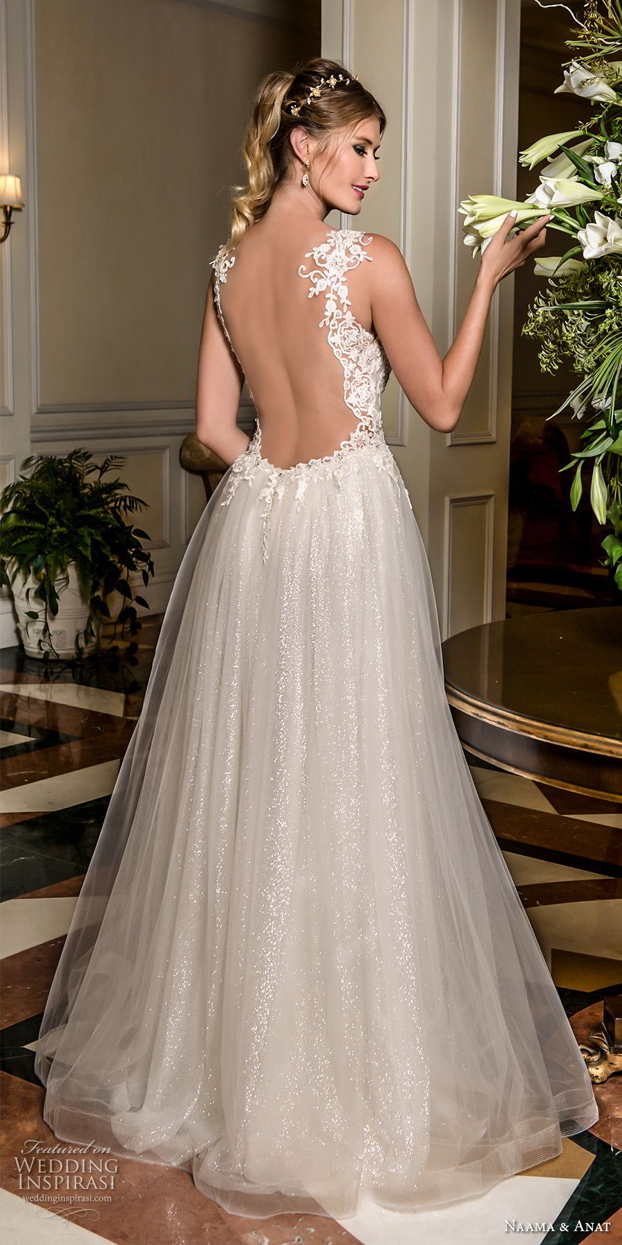 naama and anat fall 2018 bridal sleeveless with strap sweetheart neckline heavily embellished bodice romantic a  line wedding dress low open back sweep train (7) bv