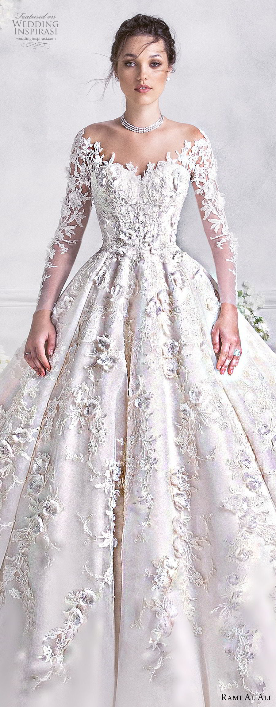 rami al ali 2018 bridal long sleeves off the shoulder sweetheart neckline full embellishment princess ball gown a  line wedding dress royal train (1) lv