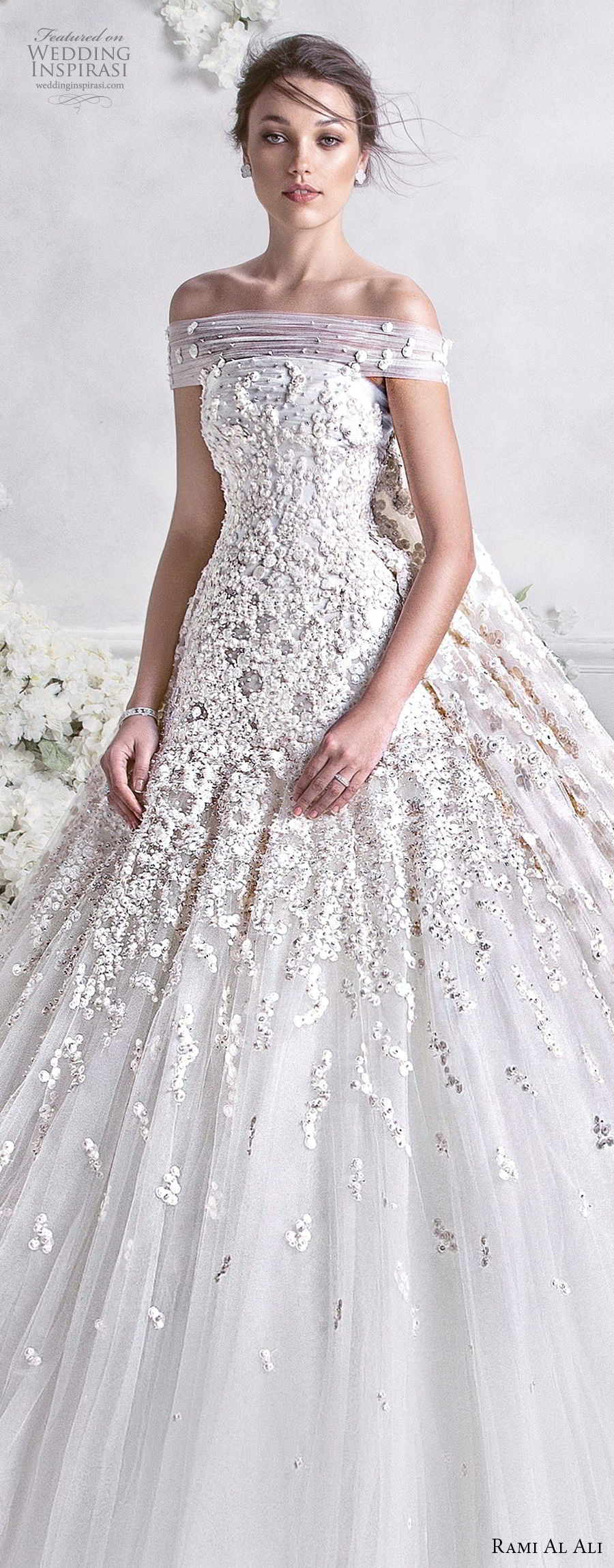 rami al ali 2018 bridal off the shoulder straight across neckline heavily embellished bodice princess ball gown a  line wedding dress royal train (2) lv