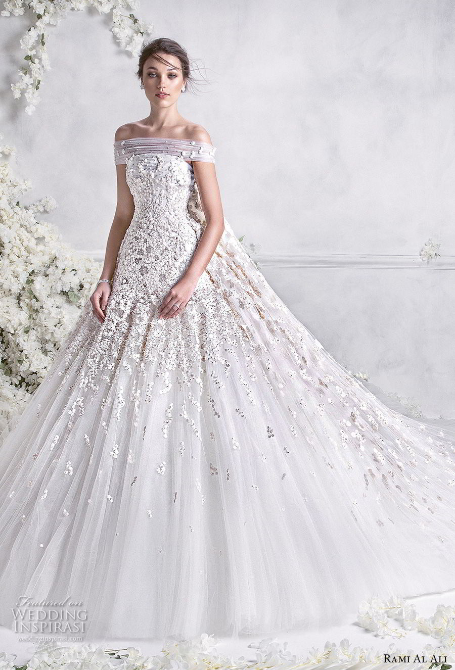 rami al ali 2018 bridal off the shoulder straight across neckline heavily embellished bodice princess ball gown a  line wedding dress royal train (2) mv