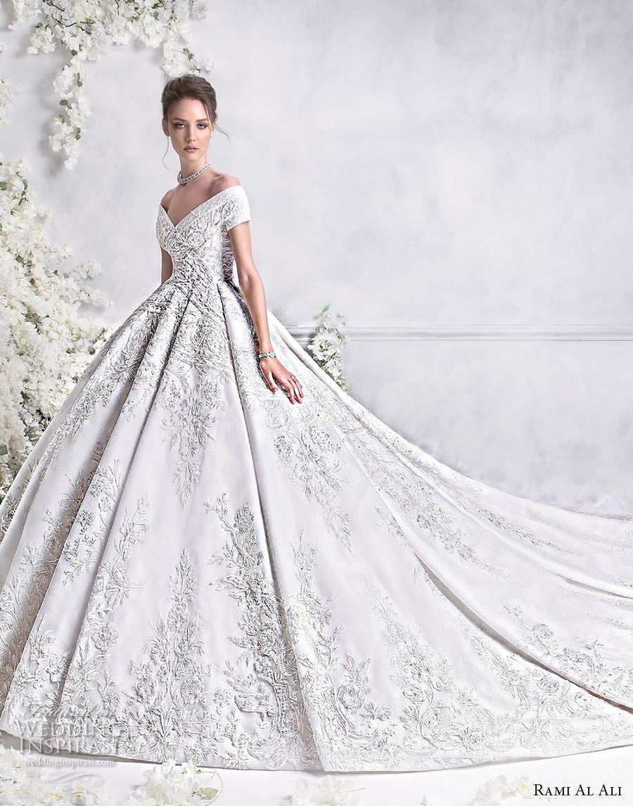 rami al ali 2018 bridal short sleeves off the shoulder v neck full embellishment princess ball gown a line wedding dress royal train (3) mv rami al ali 2018 bridal short sleeves off the shoulder v neck full embellishment princess ball gown a line wedding dress royal train (3) mv