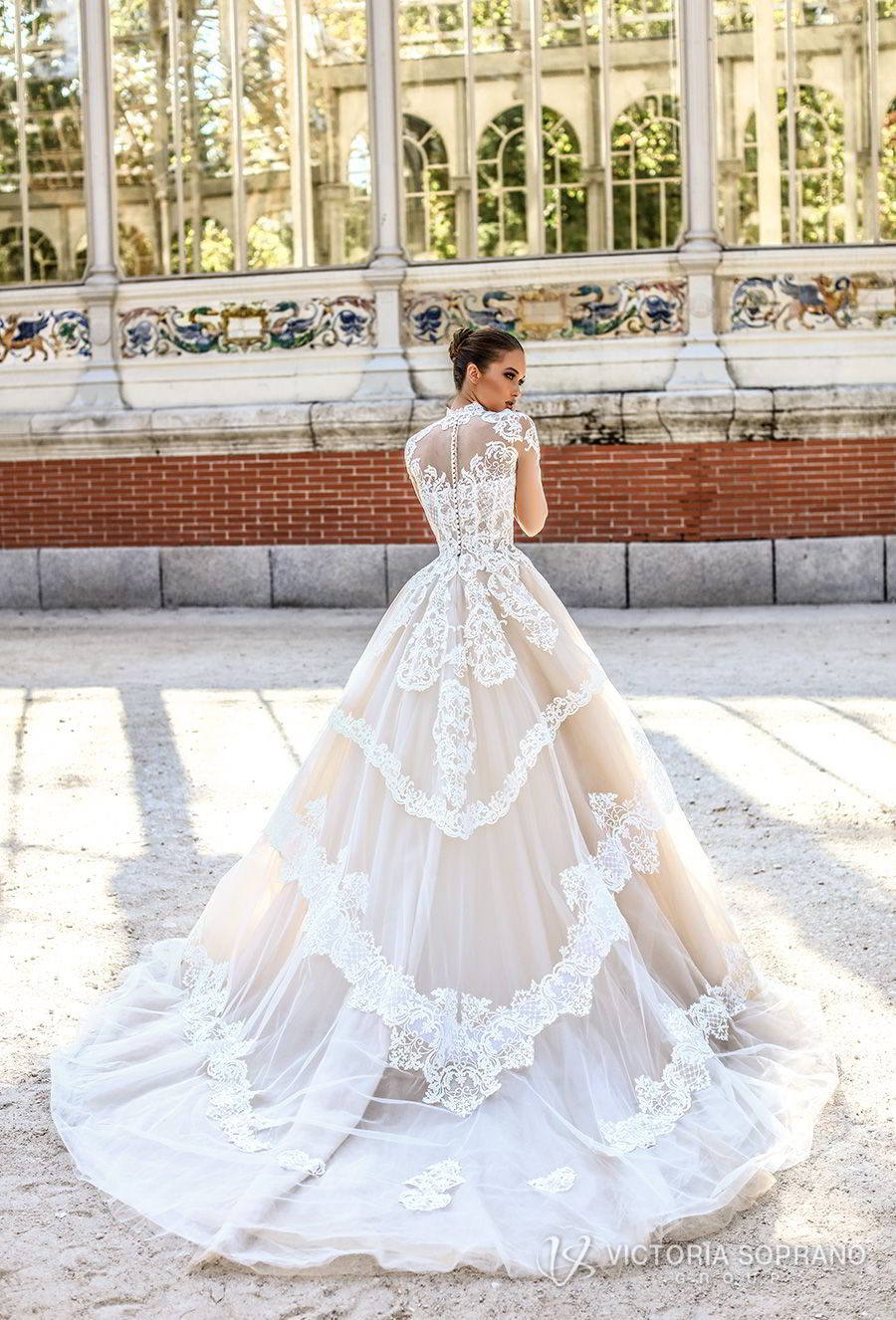 victoria soprano 2018 bridal long sleeves illusion high neck sweetheart neckline heavily embellished bodice princess a  line wedding dress sheer lace back chapel train (monique) bv