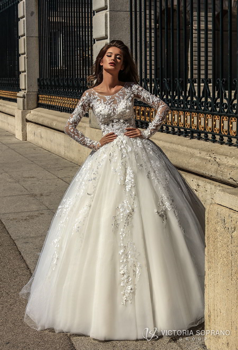 victoria soprano 2018 bridal long sleeves illusion jewel sweetheart neckline heavily embellished bodice princess ball gown a  line wedding dress sheer lace back chapel train (felicity) mv