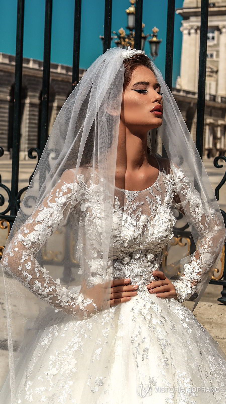 victoria soprano 2018 bridal long sleeves illusion jewel sweetheart neckline heavily embellished bodice princess ball gown a  line wedding dress sheer lace back chapel train (felicity) zv