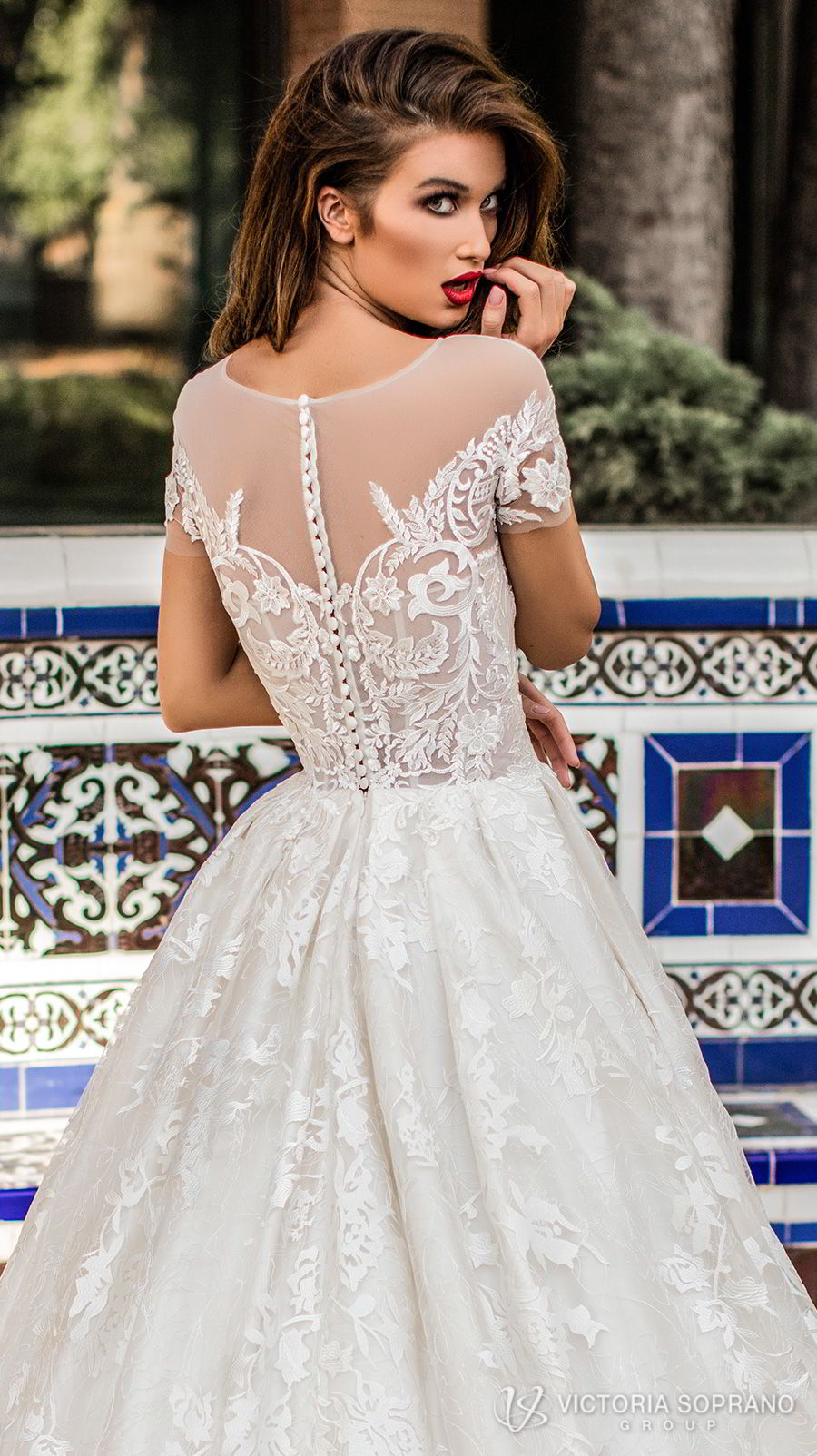 victoria soprano 2018 bridal short sleeves illusion jewel sweetheart neckline heavily embellished bodice romantic a  line wedding dress with pockets sheer lace back chapel train (vivian) zbv