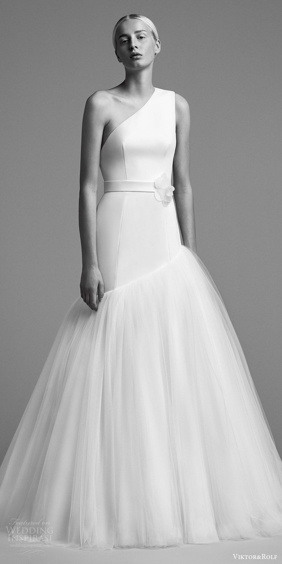 viktor and rolf fall 2018 bridal sleeveless one shoulder drop waist ball gown wedding dress (6) mv clean modern