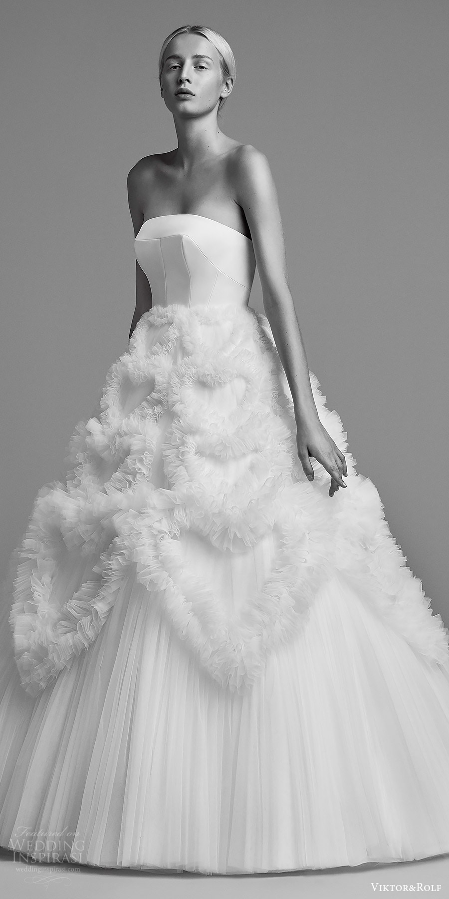 viktor and rolf fall 2018 bridal strapless straight across ball gown wedding dress (3) mv romantic modern minimal