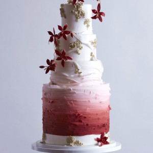 white red ombre 4 tier red floral wedding cake (24) mv