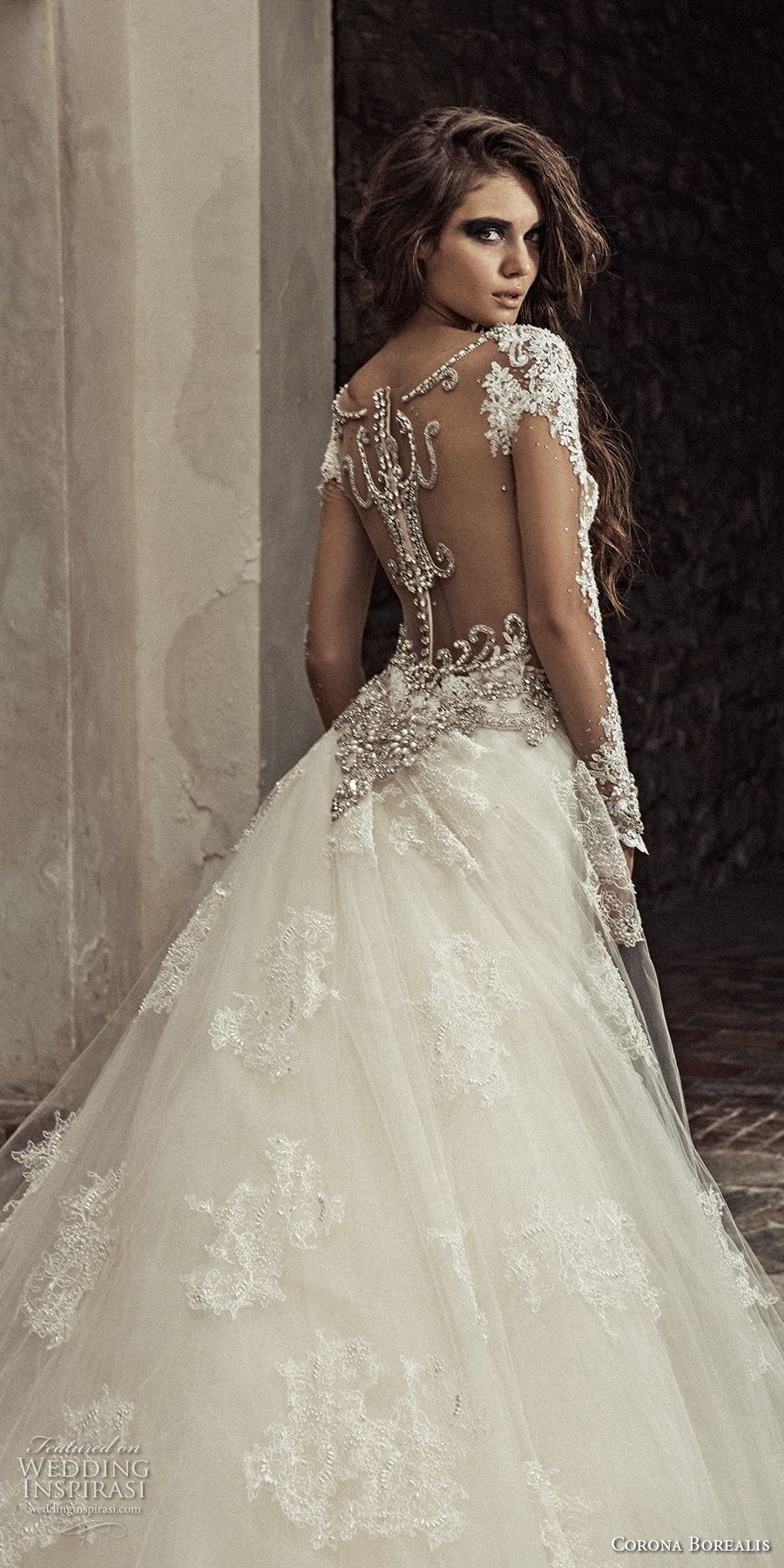 corona borealis 2018 bridal long sleeves sweetheart neckline full embellishment elegant princess sheath wedding dress a  line overskirt sheer lace back royal train (6) zbv