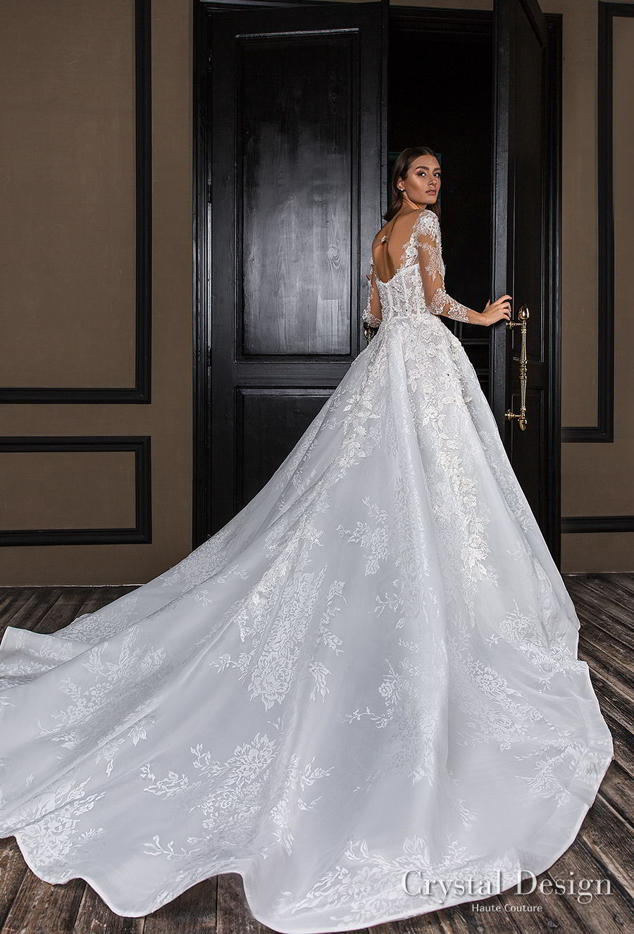 crystal design 2018 long sleeves square neck heavily embellished bodice princess a  line wedding dress royal train (asha) bv