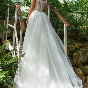crystal design 2018 off the shoulder sweetheart neckline full embellishment elegant romantic fit and flare wedding dress a  line overskirt chapel train (claudia) bv