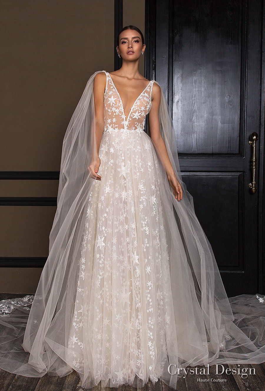 Lara 29236 Cap Sleeve V-neck Lace A-line Gown | NorasBridalBoutiqueNY