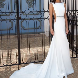elihav sasson 2018 capsule bridal sleeveless bateau neck simple clean bodice open side drop waist elegant a  line weddng dress low open back chapel train (5) mv