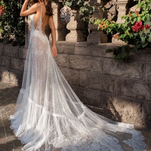 elihav sasson 2018 capsule bridal sleevless spaghetti strap deep v neck full embellishment open side sexy soft a  line wedding dress open low back chapel train (6) sdv bv