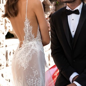 elihav sasson 2018 capsule bridal sleevless spaghetti strap deep v neck full embellishment open side sexy soft a  line wedding dress open low back chapel train (6) zbv