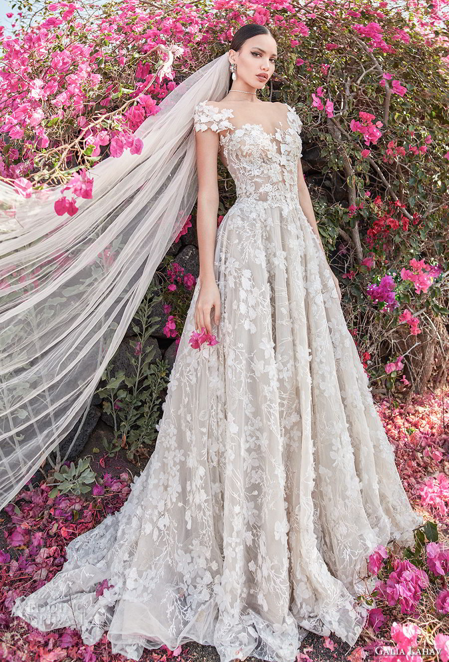 galia lahav couture fall 2018 bridal cap sleeves sweetheart neckline full embellishment elegant romantic a  line wedding dress open back chapel train (1) mv