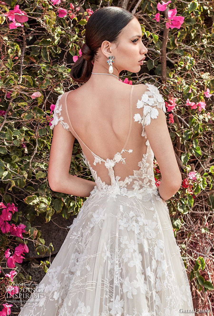 galia lahav couture fall 2018 bridal cap sleeves sweetheart neckline full embellishment elegant romantic a  line wedding dress open back chapel train (1) zbv