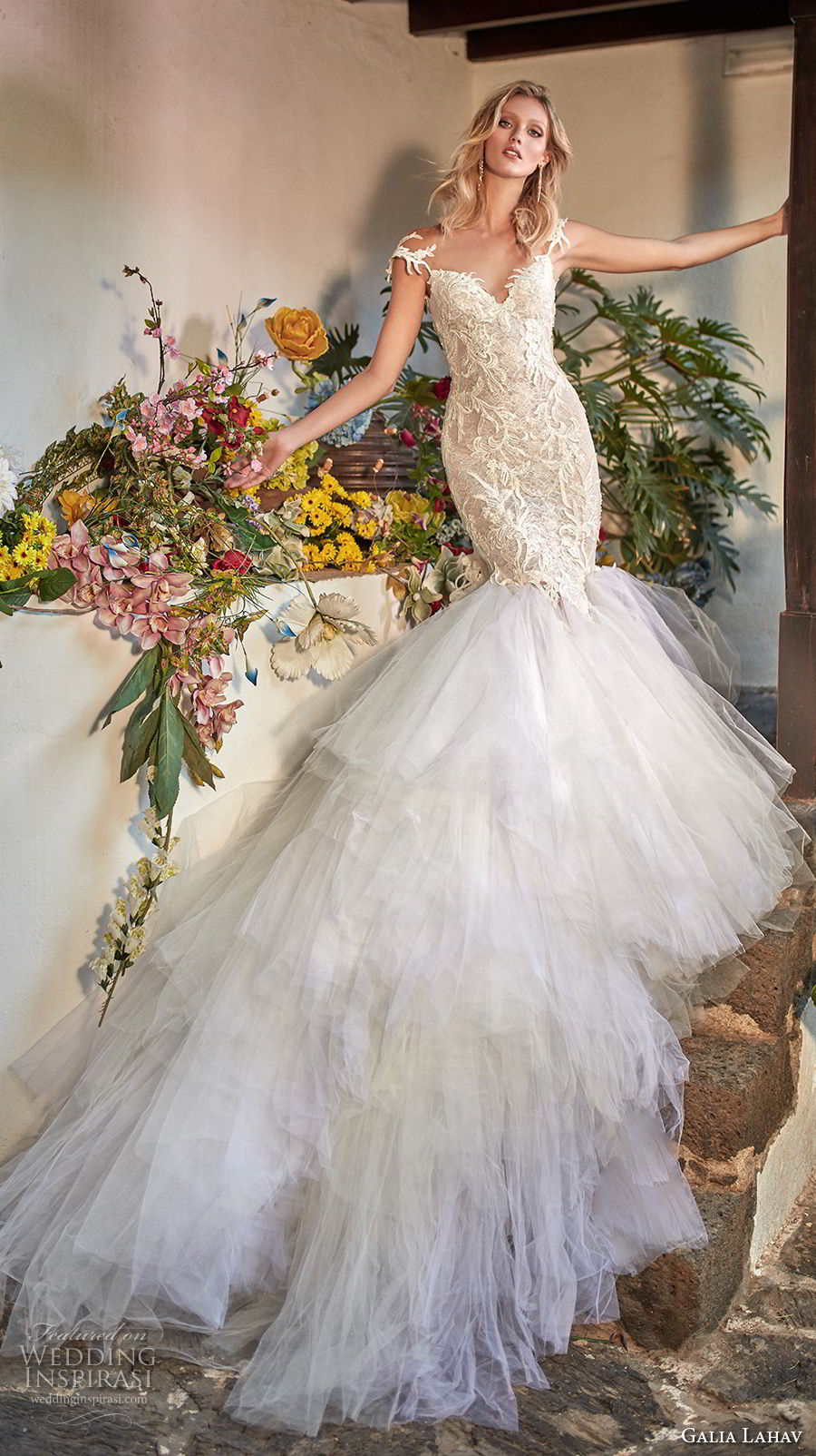 galia lahav couture fall 2018 bridal cap sleeves sweetheart neckline heavily embellished bodice tulle skirt mermaid wedding dress low open back chapel train (9) mv