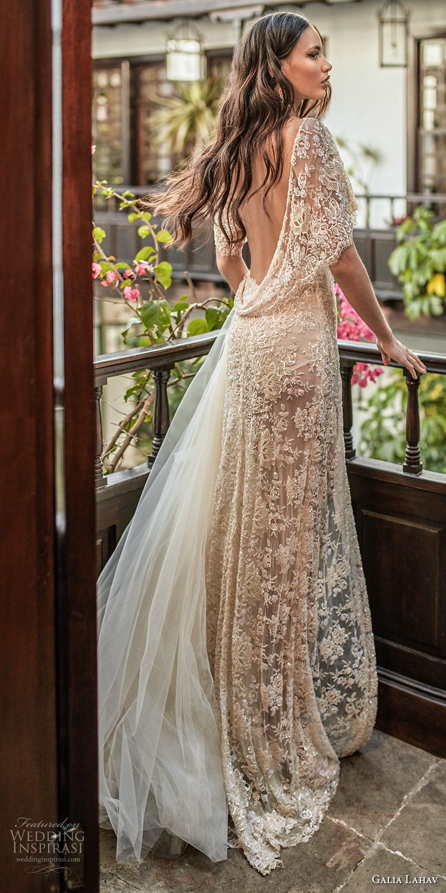 galia lahav couture fall 2018 bridal half sleeves deep v neck full embellishment high slit elegant champagne soft a  line wedding dress low open back sweep train (11) bv