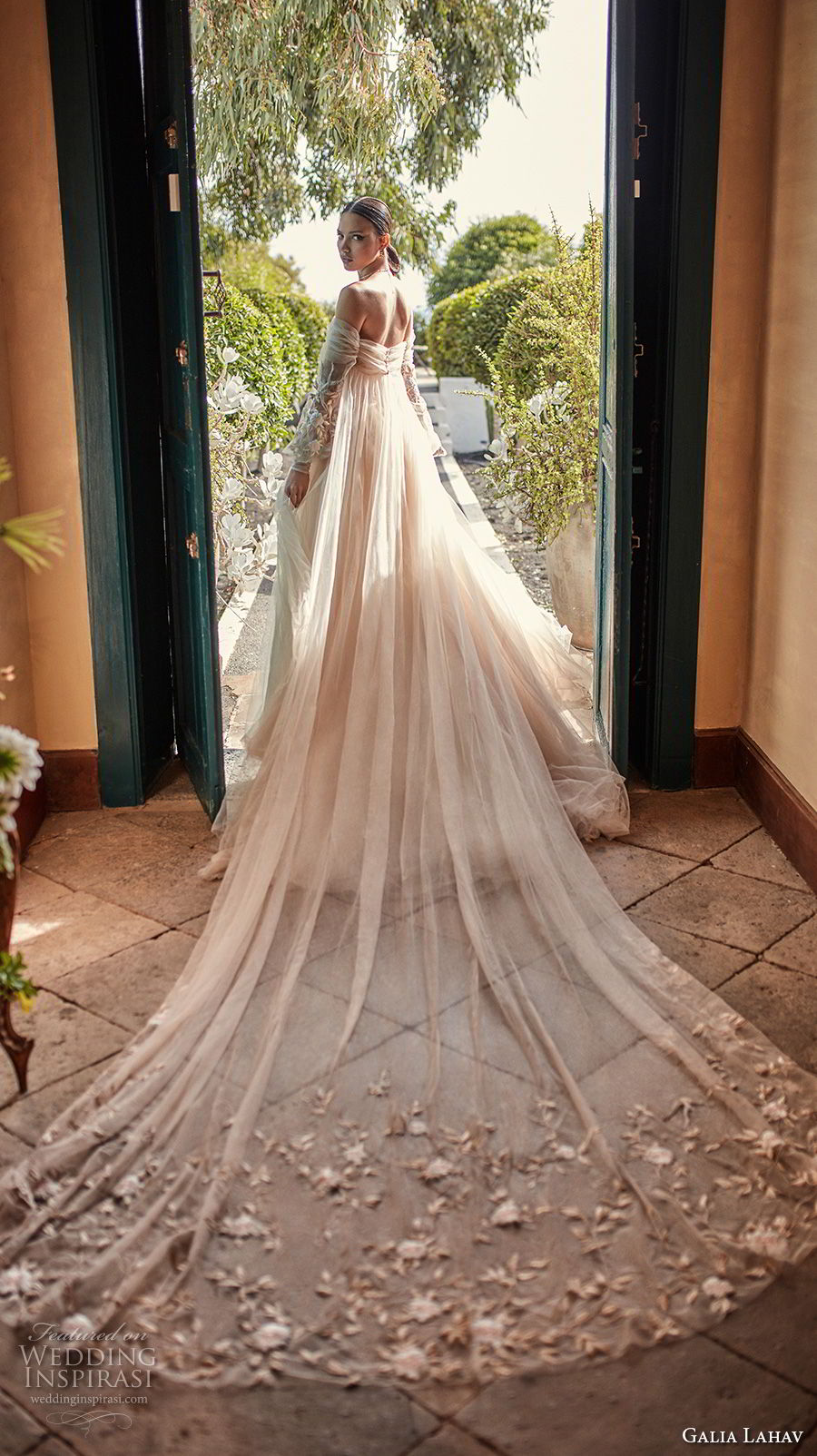 galia lahav couture fall 2018 bridal long bishop sleeves off the shoulder sweetheart neckline ruche bodice champagne romantic a line wedding dress royal train (14) bv galia lahav couture fall 2018 bridal long bishop sleeves off the shoulder sweetheart neckline ruche bodice champagne romantic a line wedding dress royal train (14) bv