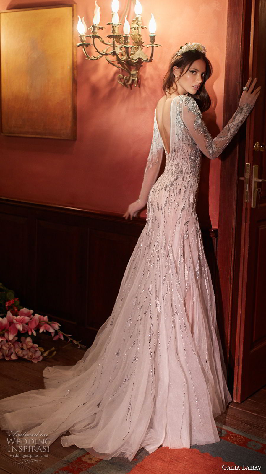 galia lahav couture fall 2018 bridal long sleeves bateau neck heavily embellished bodice elegant glamorous drop waist a line wedding dress open v back short train (5) bv galia lahav couture fall 2018 bridal long sleeves bateau neck heavily embellished bodice elegant glamorous drop waist a line wedding dress open v back short train (5) bv