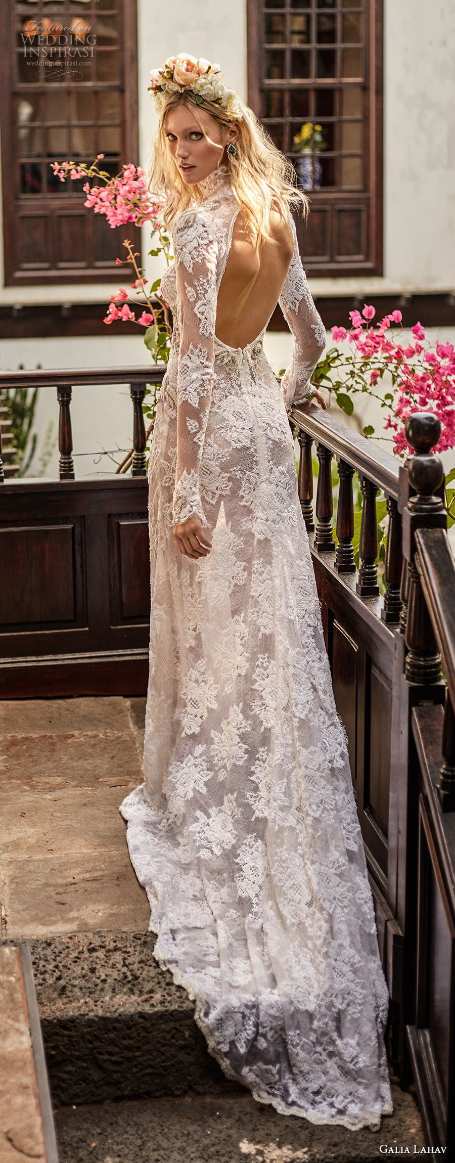 galia lahav couture fall 2018 bridal long sleeves high neck full lace embelliishment elegant sheath wedding dress open back sweep train (12) bv