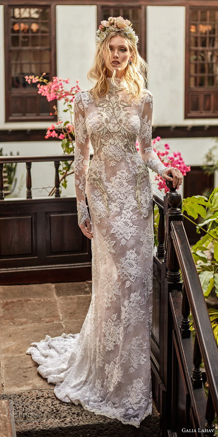 galia lahav couture fall 2018 bridal long sleeves high neck full lace embelliishment elegant sheath wedding dress open back sweep train (12) mv