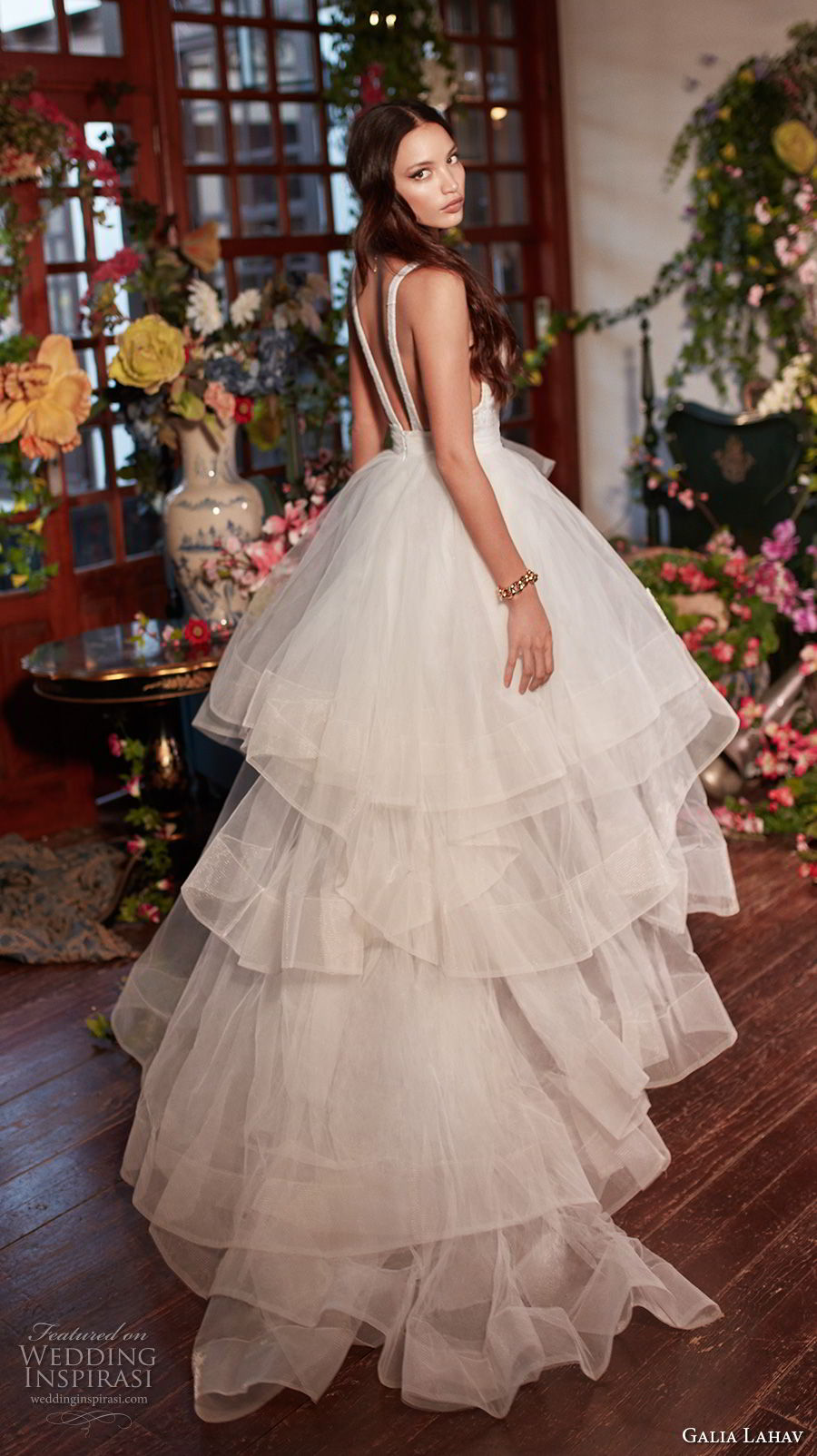 galia lahav couture fall 2018 bridal sleeveless deep v neck heavily embellished bodice tulle layered skirt sexy romantic a line wedding dress open back medium train (8) bv galia lahav couture fall 2018 bridal sleeveless deep v neck heavily embellished bodice tulle layered skirt sexy romantic a line wedding dress open back medium train (8) bv