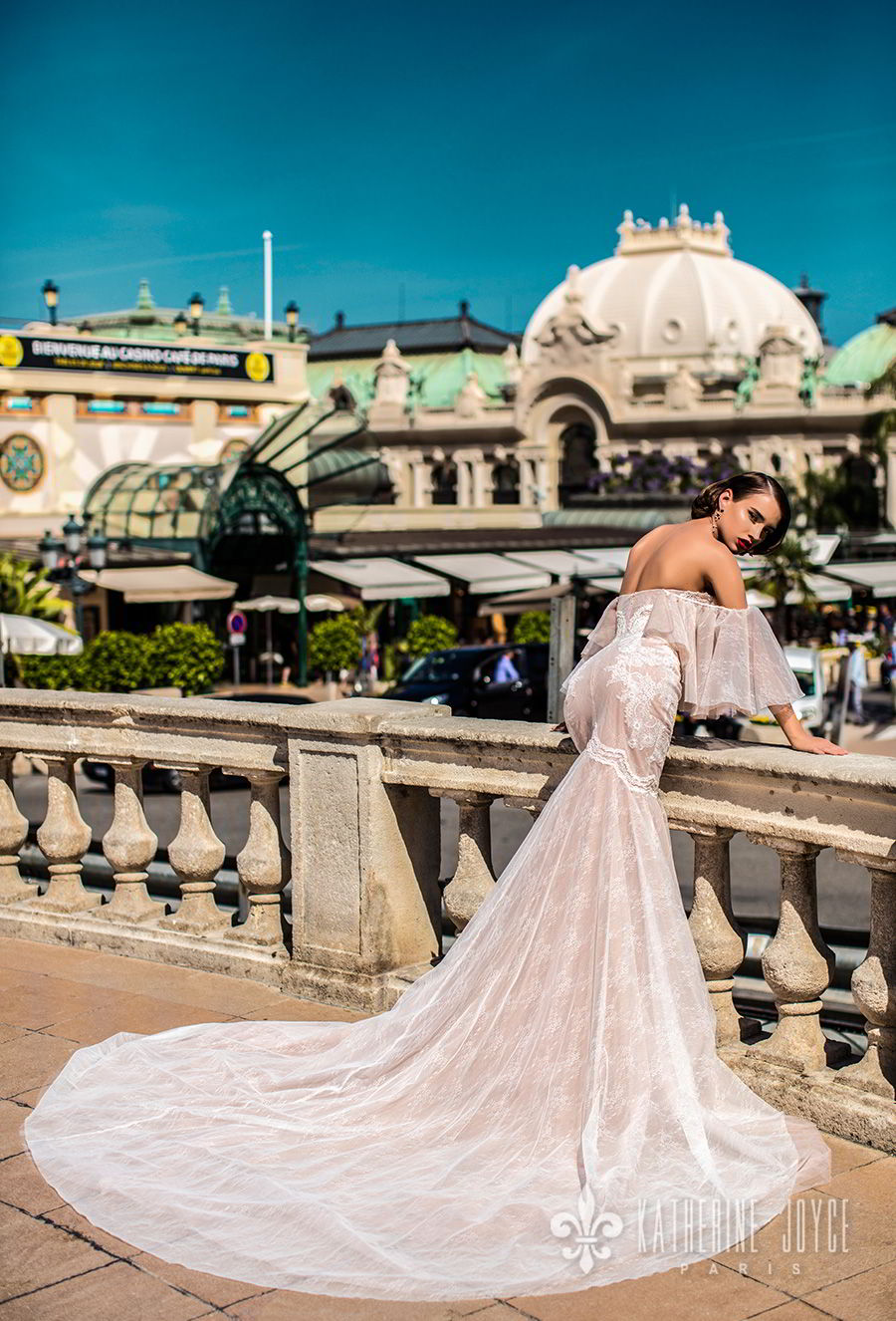 katherine joyce 2018 bridal off the shoulder funnel sleeves strapless sweetheart neckline heavily embellished bodice elegant sexy mermaid wedding dress chapel train (bonita) bv