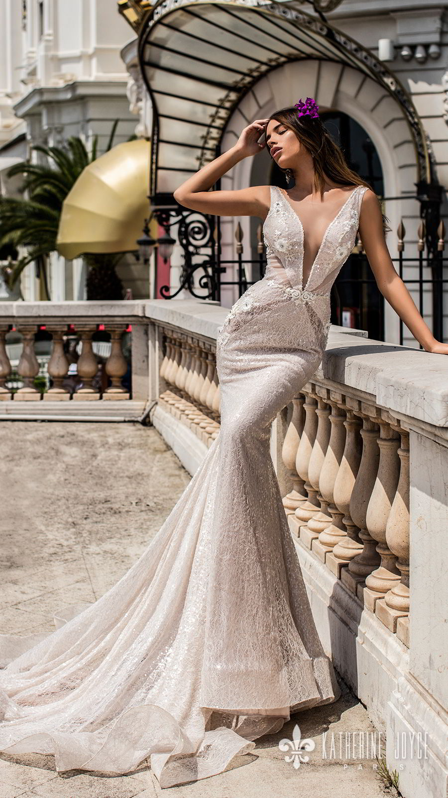 katherine joyce 2018 bridal sleeveless illusion bateau deep v neck full embellishment elegant sexy fit and flare wedding dress open back chapel train (alisiya) mv