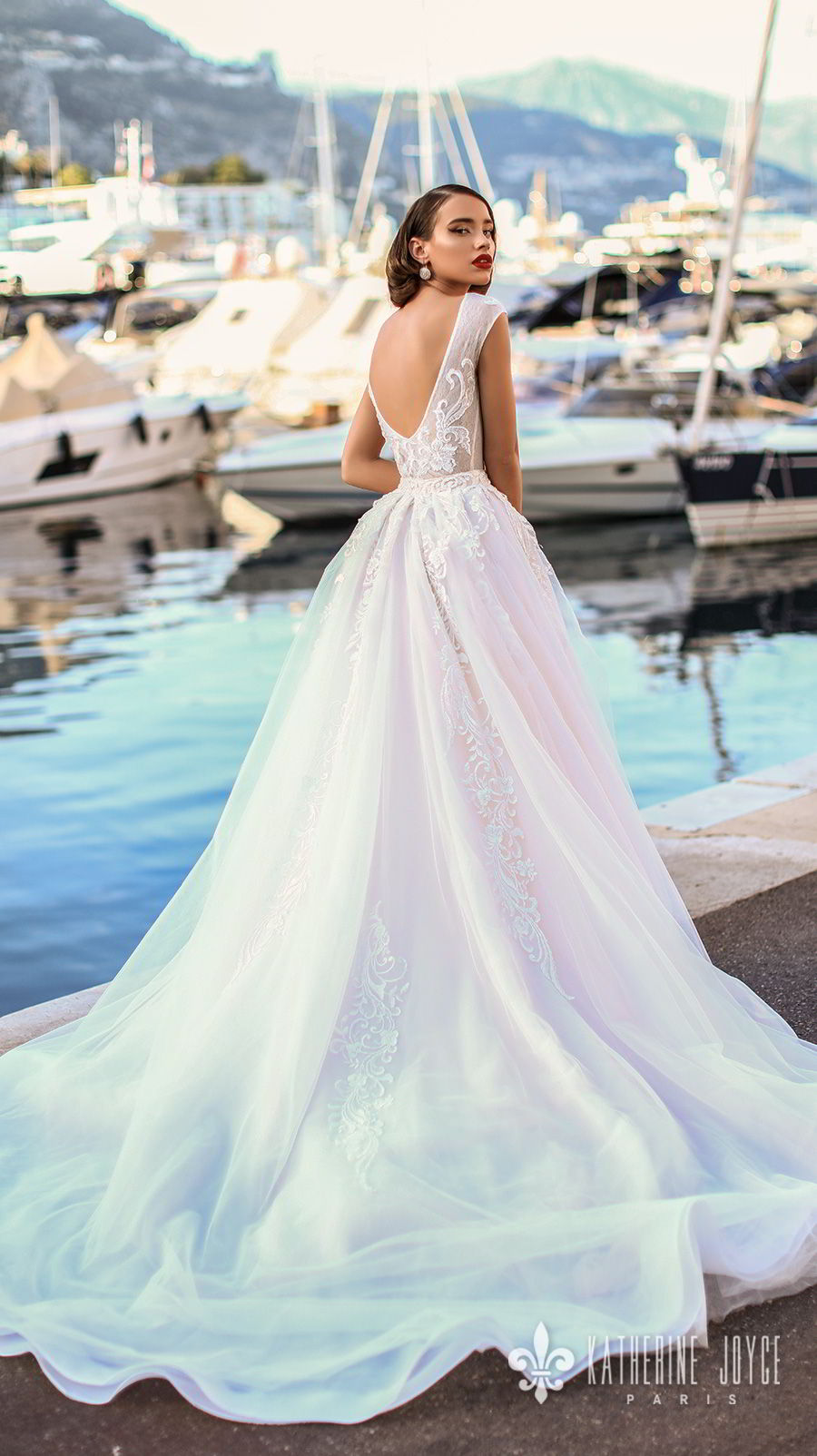katherine joyce 2018 bridal sleeveless jewel neck heavily embellished bodice romantic ball gown a  line wedding dress scoop back chapel train (mari) bv 