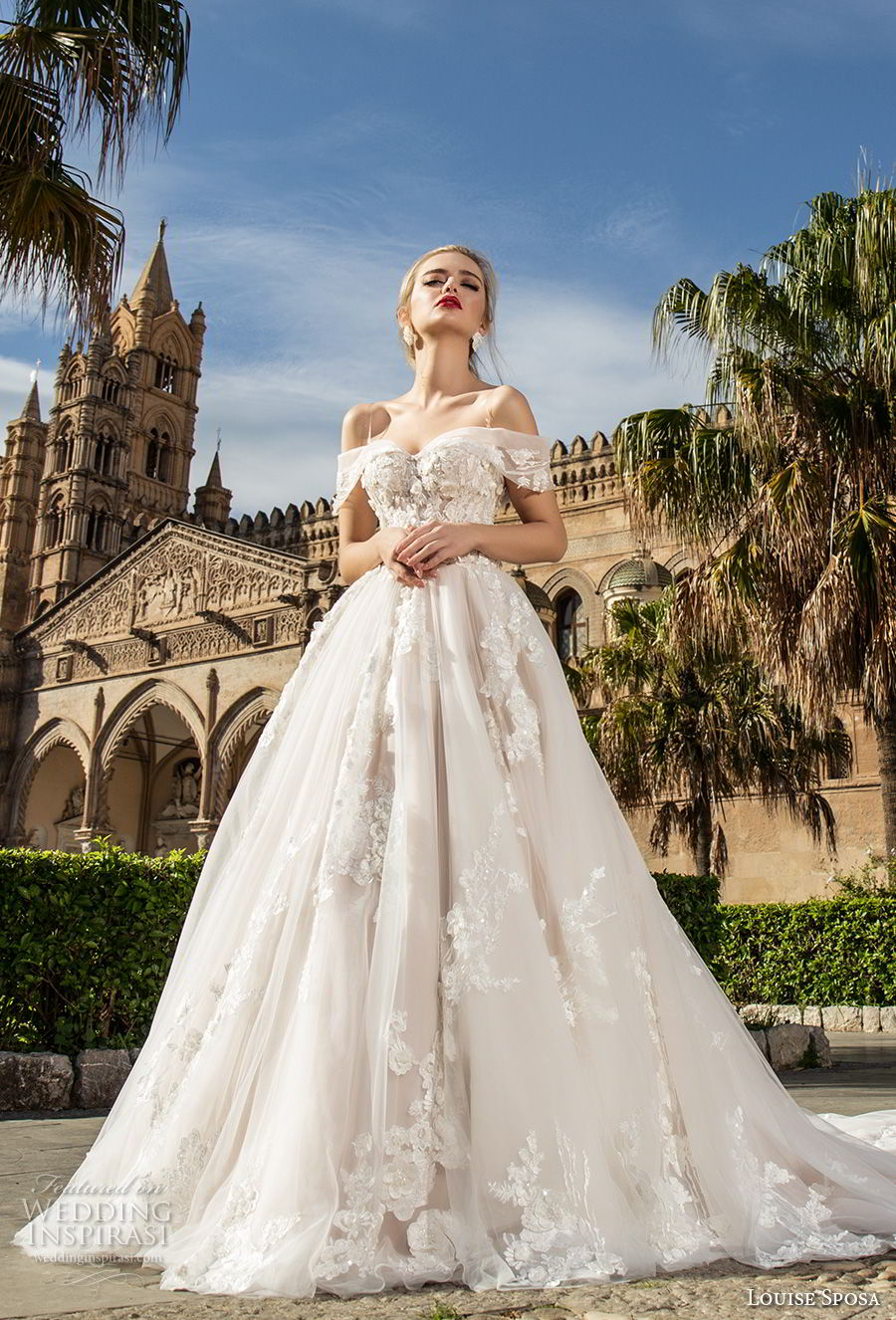 louise sposa 2018 bridal off the shoulder sweetheart neckline heavily embellished bodice romantic princess ball gown a  line wedding dress royal train (1) mv