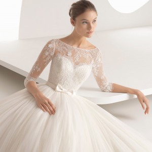 rosa clara 2018 bridal trends 3 quarter illusion sleeves bateau neck lace bodice ball gown wedding dress (alina) zv romantic princess 1000
