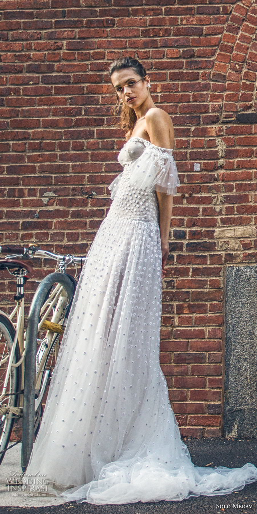 solo merav 2018 bridal off the shoulder half lantern sleeves straight across neckline full embellishment romantic soft a  line wedding dress sweep train (8) sdv