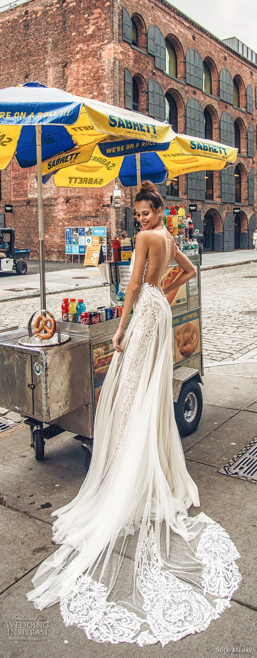 solo merav 2018 bridal sleeveless v neck heavily embellished bodice tulle skirt romantic a  line wedding dress sheer button back medium train (17) bv