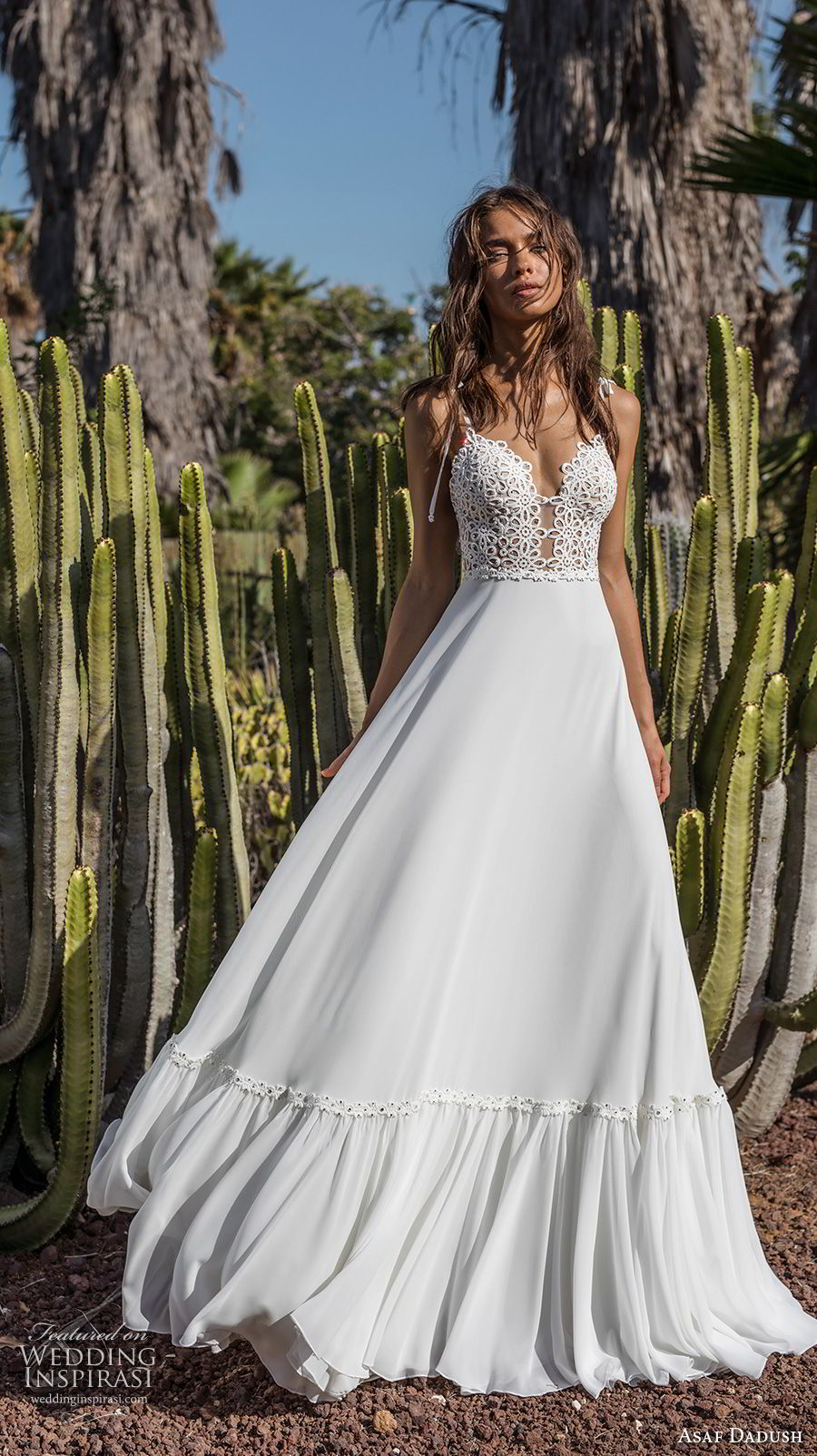 asaf dadush 2018 bridal sleeveless spaghetti strap deep plunging sweetheart neckline heavily embellished bodice bohemian a  line wedding dress open back sweep train (8) mv