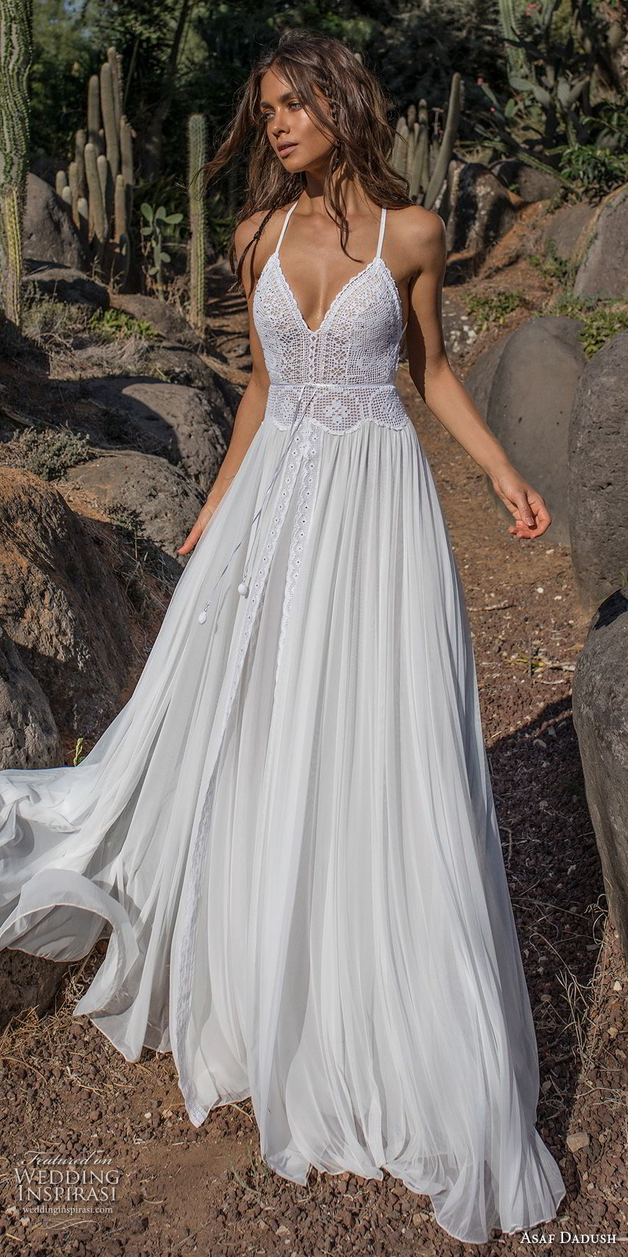 asaf dadush 2018 bridal sleeveless thin strap sweetheart neckline heavily embellished bodice romantic bohemian soft a  line wedding dress open strap back sweep train (1) mv 