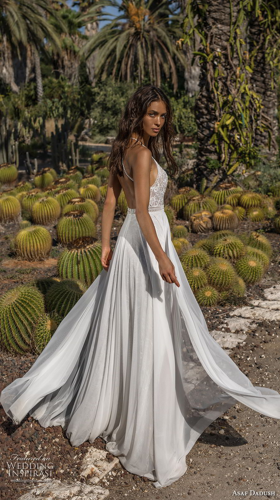 asaf dadush 2018 bridal sleevless halter jswel neck heavily embellished bodice double slit skirt romantic soft a  line wedding dress open back sweep train (11) bv