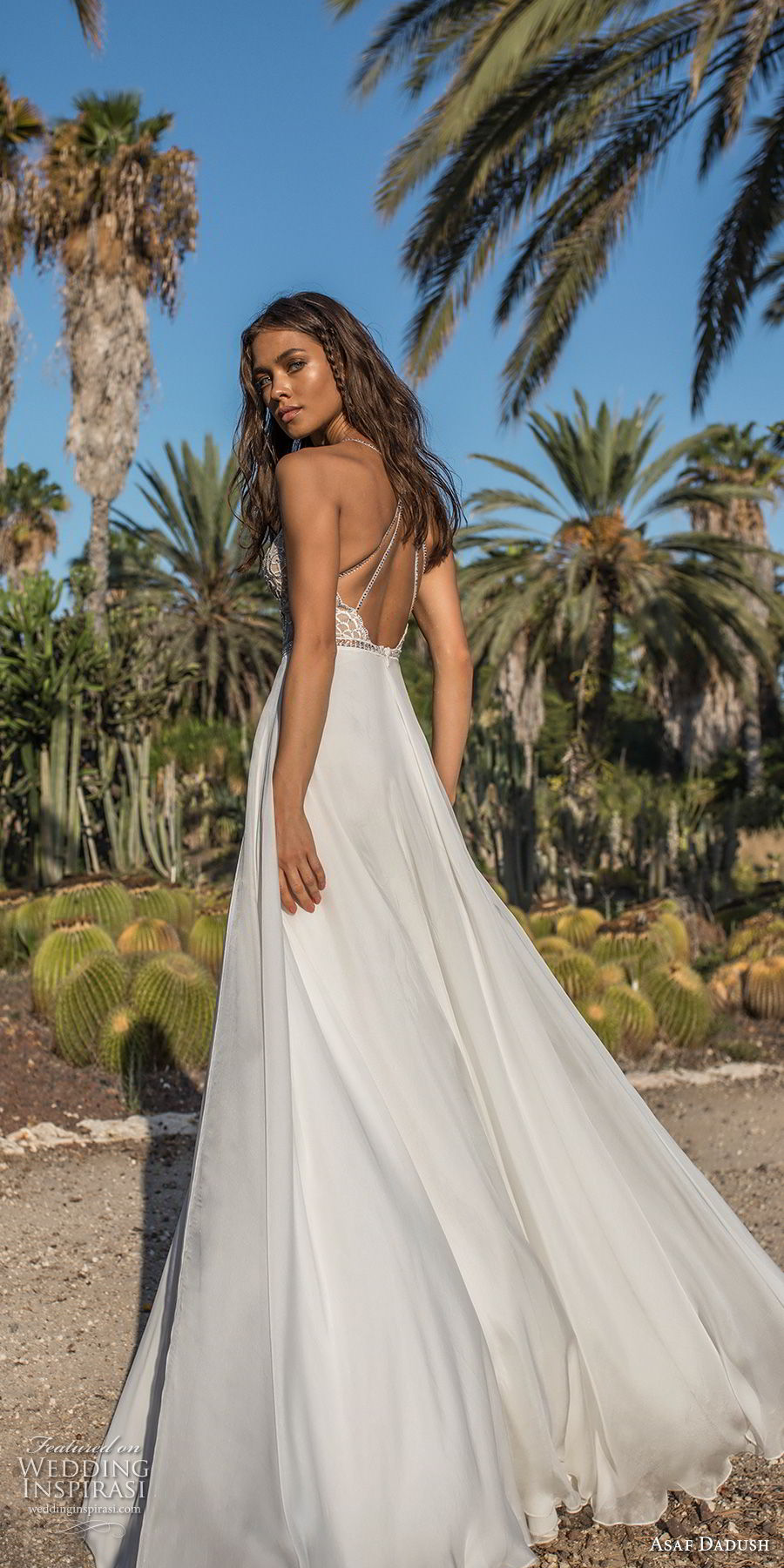 asaf dadush 2018 bridal spaghetti strap deep plunging sweetheart neckline heavily embellised bodice double slit slirt romantic soft a  line wedding dress open strap back sweep train (10) bv