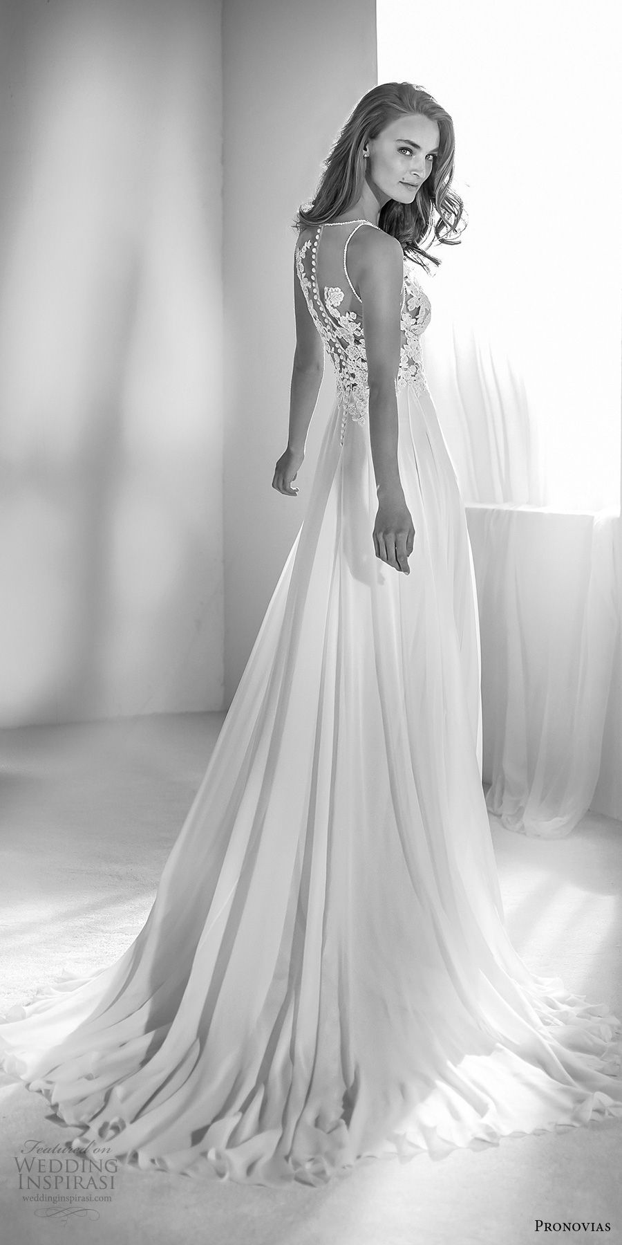 atelier pronovias 2018 bridal sleeveless deep v neck heavily embellished bodice romantic soft a  line wedding dress sheer lace back sweep train (18) bv