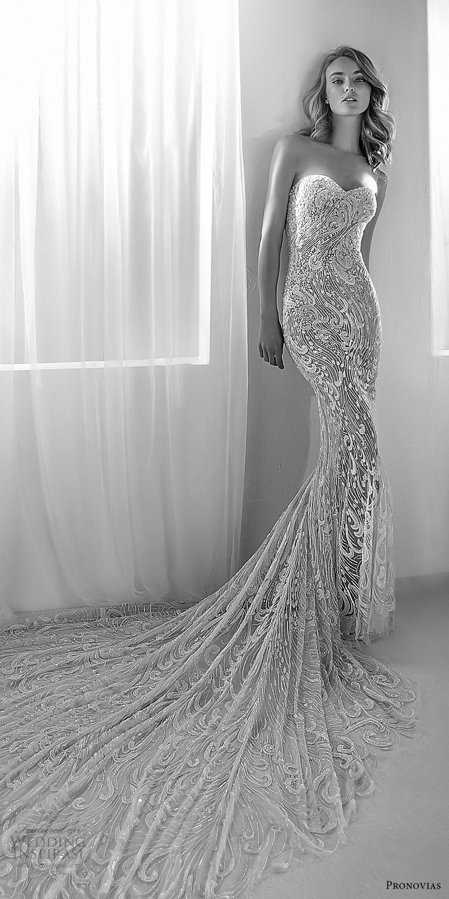 atelier pronovias 2018 bridal strapless sweetheart neckline full embellishment elegant sheath fit and flare wedding dress chapel train (22) mv