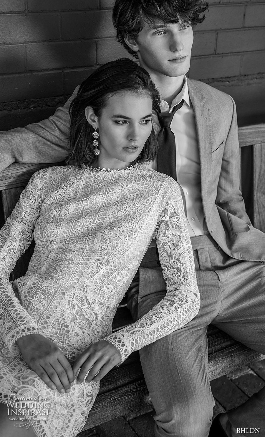 bhldn 2018 away bridal long sleeves jewel neck full embellishment bohemian above the knee short wedding dress covered lace back (1) zv