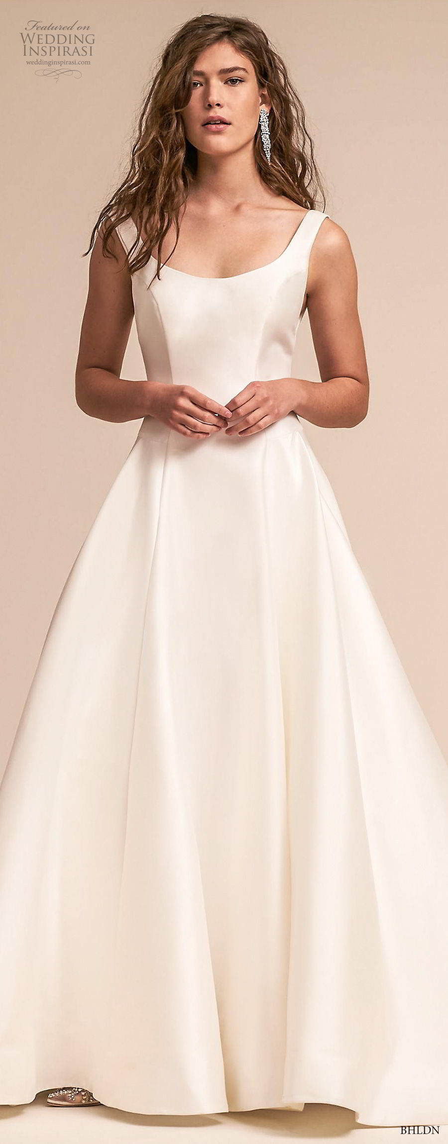 bhldn 2018 away bridal sleeveless scoop neckline simple clean bodice satin skirt classic ball gown a  line wedding dress scoop back chapel train (3) mv lv