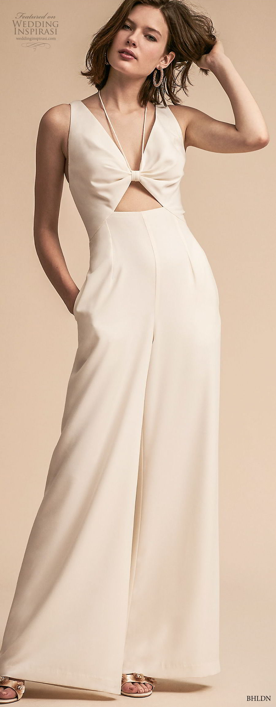 bhldn 2018 away bridal sleeveless v neck simple clean modern sophiscated jumpsuit wedding dress v back (8) mv lv