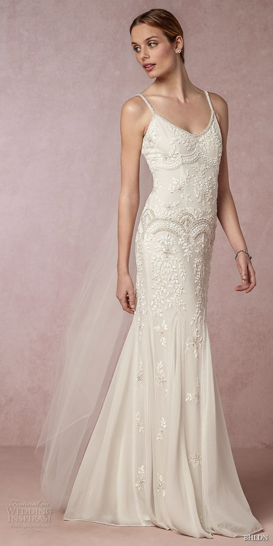 bhldn 2018 away bridal spaghetti strap scoop neckline heavily embellished bodice vintage elegant fit and flare wedding dress sweep train (7) mv 