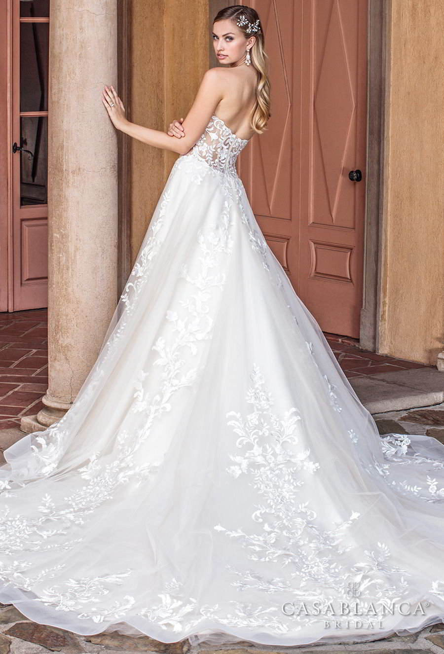 casablanca spring 2018 strapless sweetheart neckline heavily embellished bodice romantic a  line wedding dress chapel train (tegan) bv