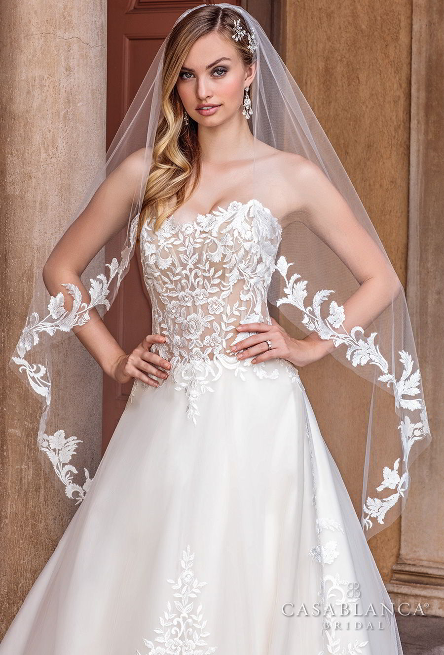 casablanca spring 2018 strapless sweetheart neckline heavily embellished bodice romantic a  line wedding dress chapel train (tegan) zv